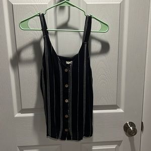 Navy with white stripes Maurice’s tank with button down front.